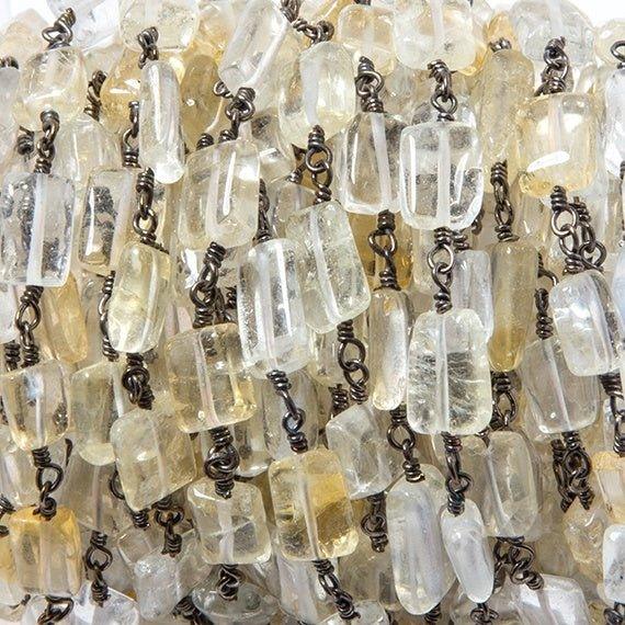 10x6mm Citrine & Crystal Quartz rectangle Black Gold Chain sold by the foot - The Bead Traders