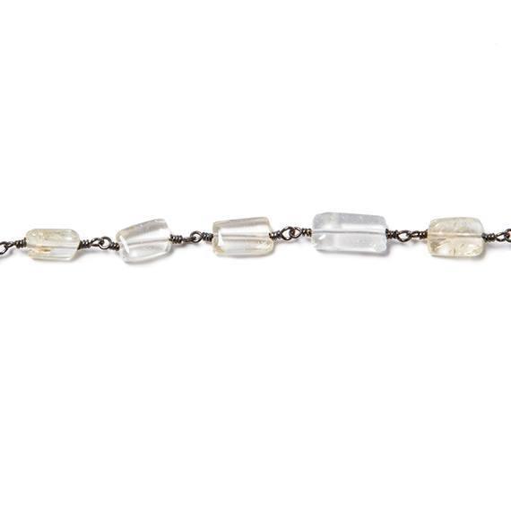 10x6mm Citrine & Crystal Quartz rectangle Black Gold Chain sold by the foot - The Bead Traders