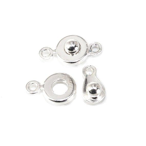 10x6mm Silvertone Button Snap Clasp 4 piece - The Bead Traders