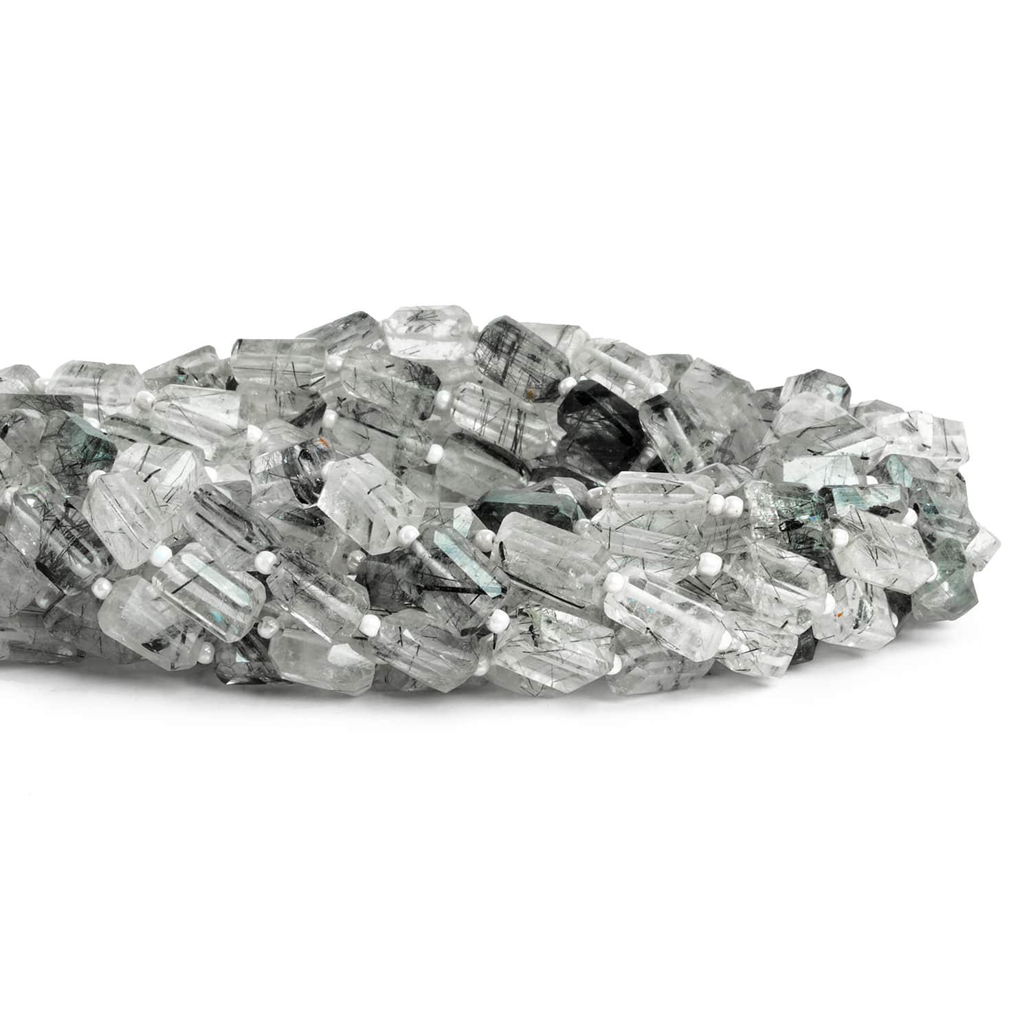 10x6mm Tourmalinated Quartz Faceted Nuggets 14 inch 30 beads - The Bead Traders