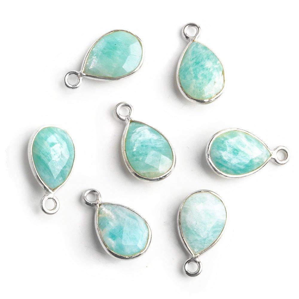 10x7mm Sterling Silver Bezel Amazonite faceted pear Petite Pendant 1 piece - The Bead Traders