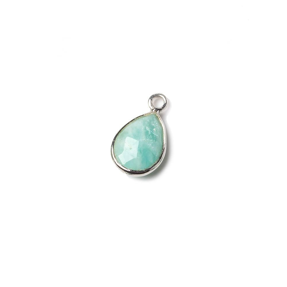 10x7mm Sterling Silver Bezel Amazonite faceted pear Petite Pendant 1 piece - The Bead Traders