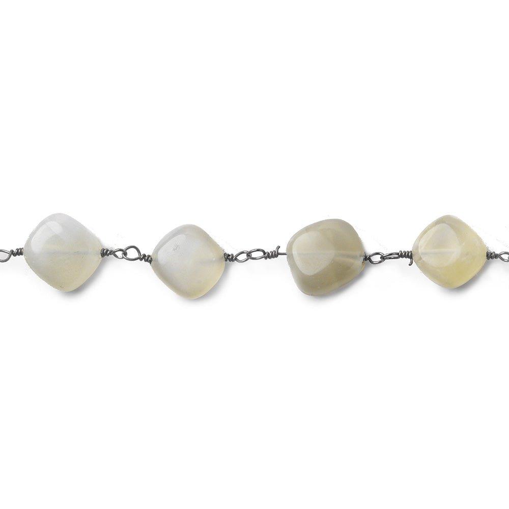 10x8-11x10mm Beige Moonstone plain nugget Black Gold plated Chain by the foot - The Bead Traders