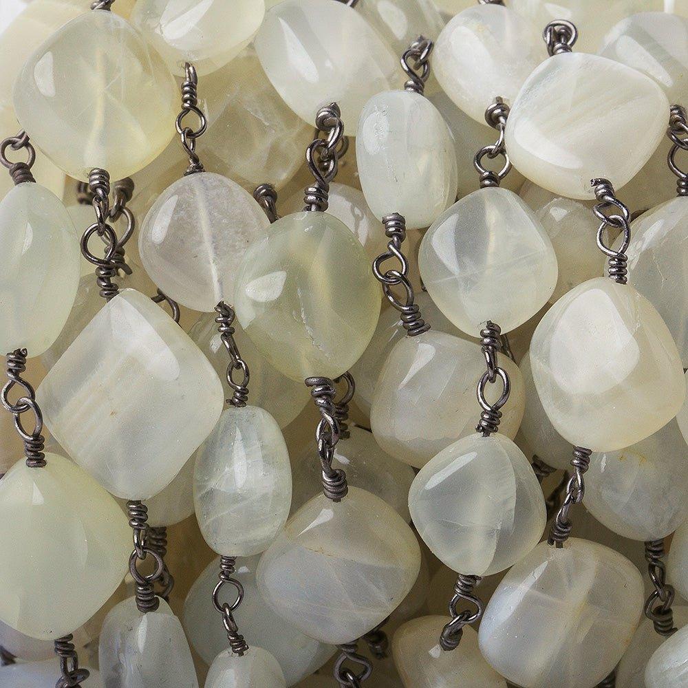 10x8-11x10mm Beige Moonstone plain nugget Black Gold plated Chain by the foot - The Bead Traders
