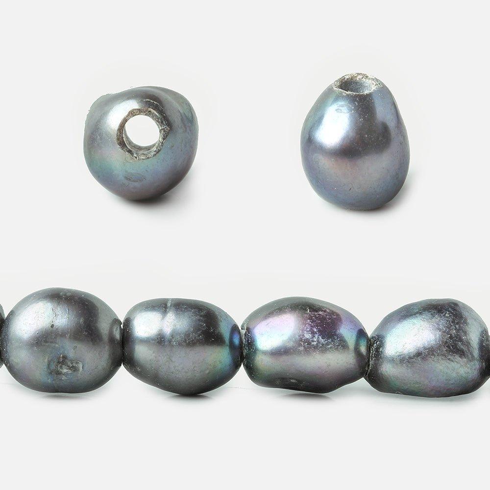 10x8-11x9mm Teal Peacock 2.5mm Large hole Pearl baroque 15 inch 36 pcs - The Bead Traders