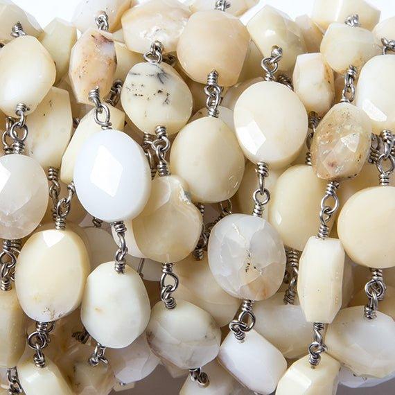 10x8mm Cream Opal faceted oval Black Gold Chain by the foot - The Bead Traders
