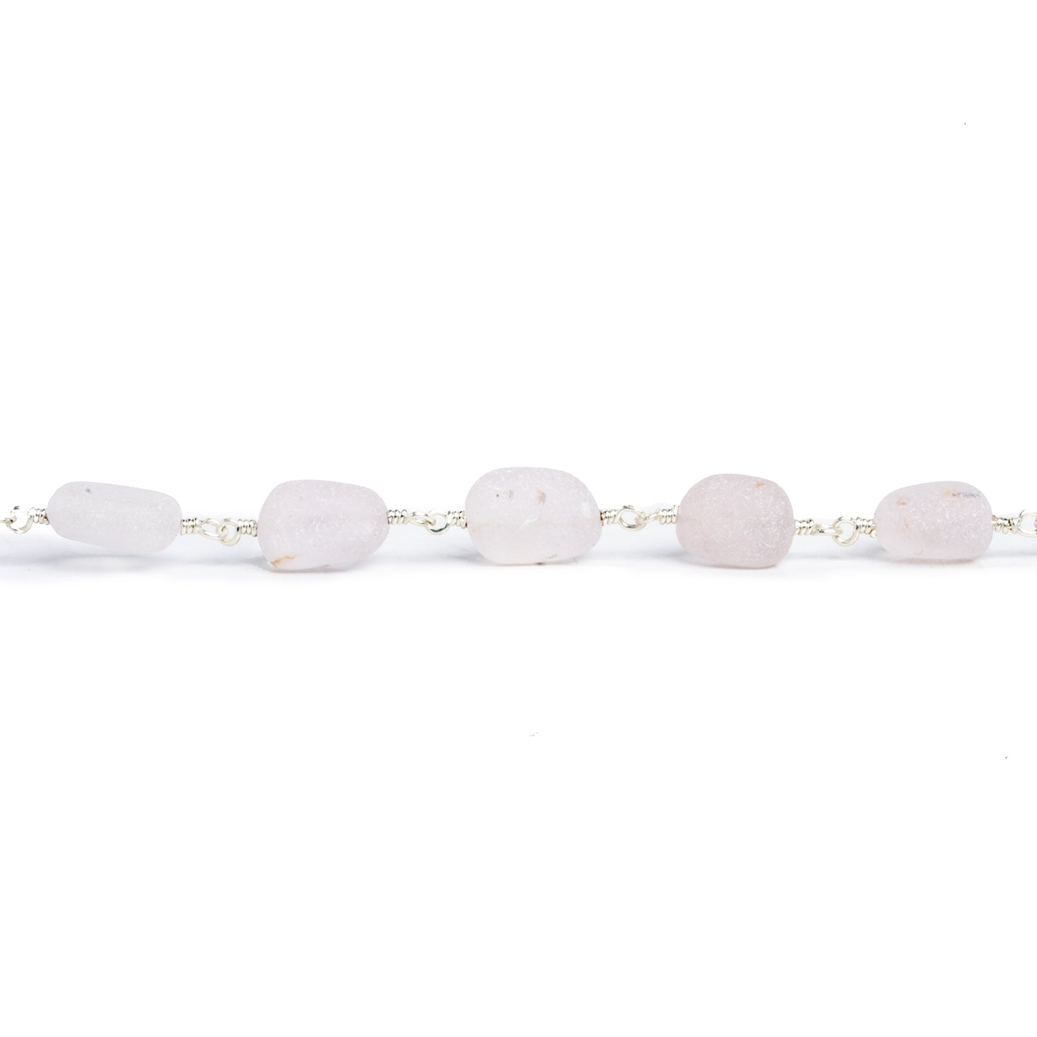 10x8mm Matte Morganite Nugget Silver Chain 19 beads - The Bead Traders