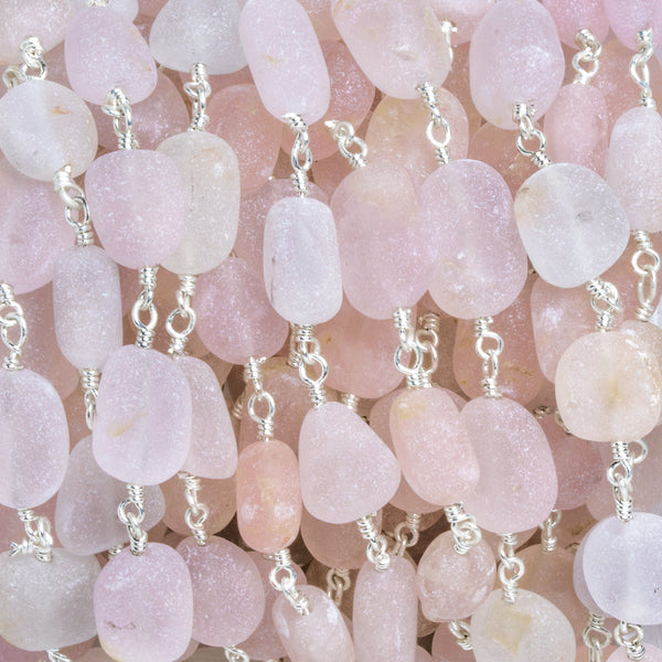 10x8mm Matte Morganite Nugget Silver Chain 19 beads