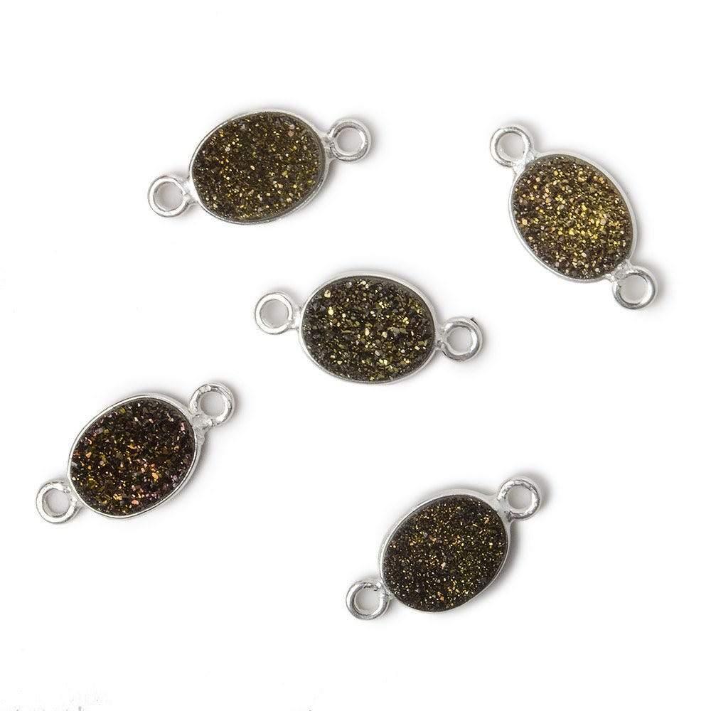 10x8mm Silver Bezeled Bronze Drusy Oval Connector 1 piece - The Bead Traders