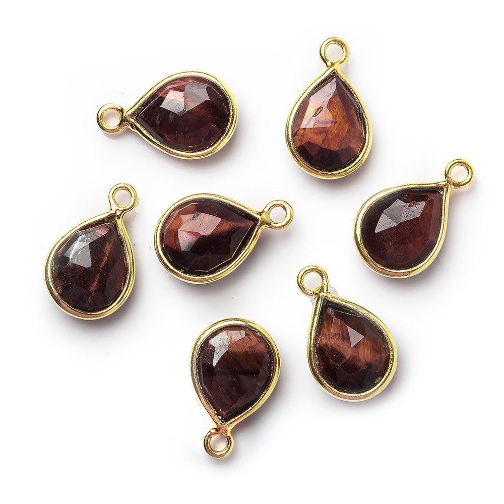 10x8mm Vermeil Bezel Red Tiger Eye Pear Pendant 1 piece - The Bead Traders