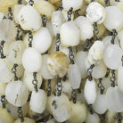 10x8mm White Opal faceted oval Black Gold Chain18 pieces - The Bead Traders