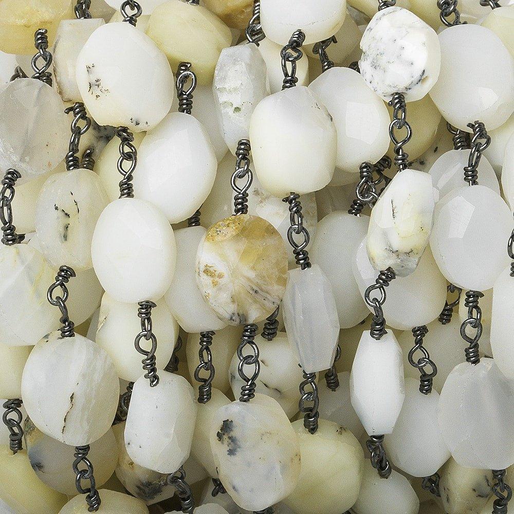 10x8mm White Opal faceted oval Black Gold Chain18 pieces - The Bead Traders