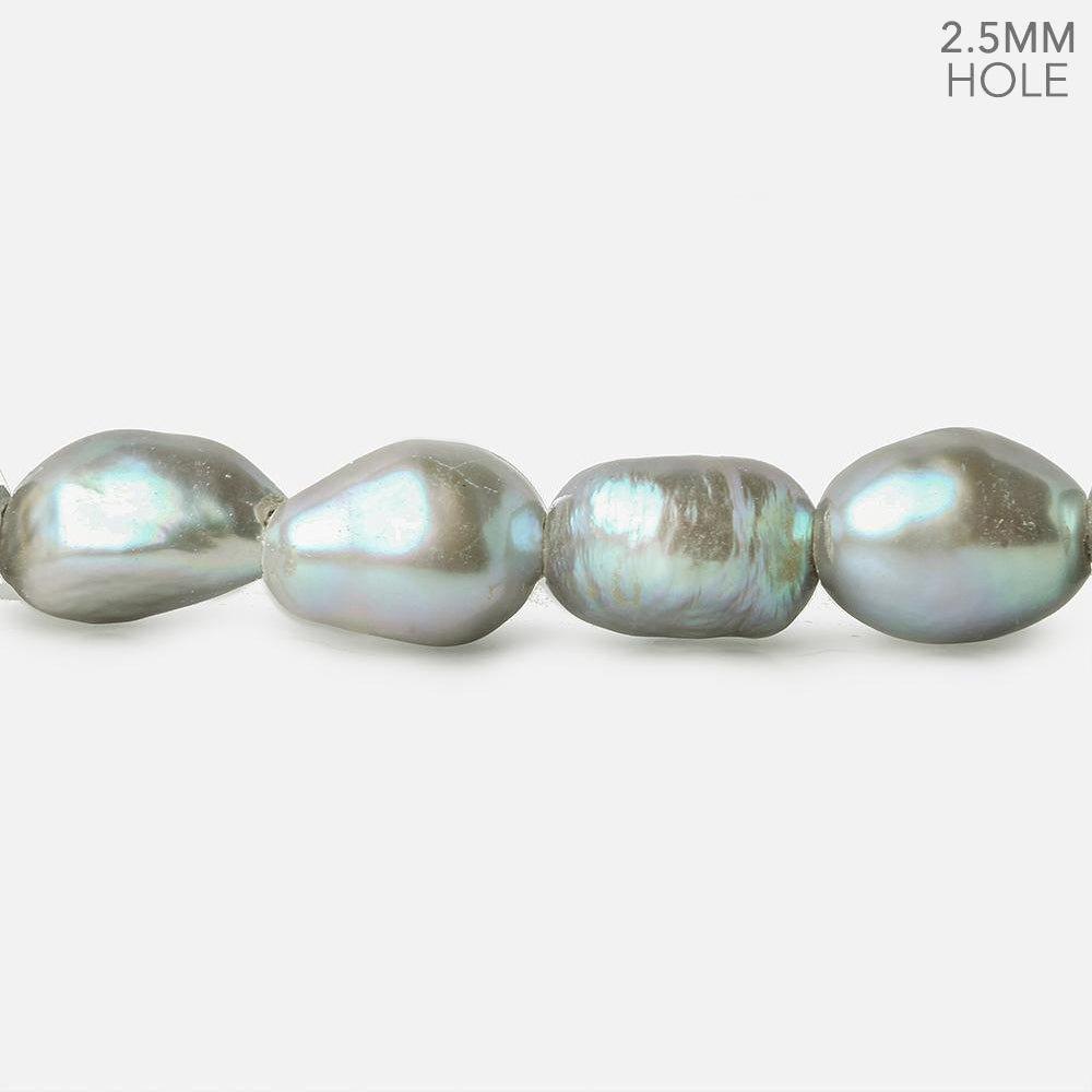 10x9-12x9mm Silver Grey Large Hole Baroque Freshwater Pearl 15 inch 29 pieces - The Bead Traders