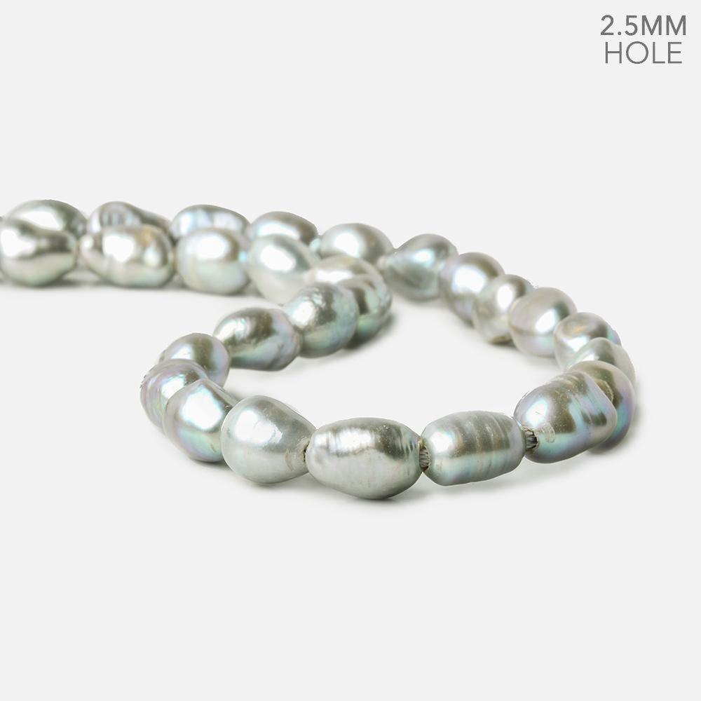10x9-12x9mm Silver Grey Large Hole Baroque Freshwater Pearl 15 inch 29 pieces - The Bead Traders