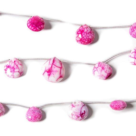 10x9-13x12mm Pink & White Crackled Agate Faceted Heart 5.25 inch 6 Beads - The Bead Traders