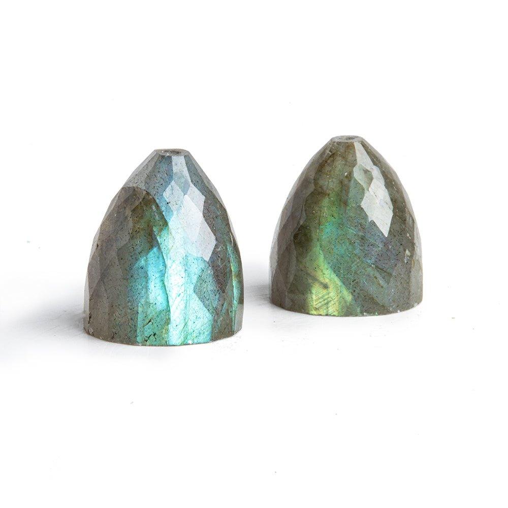 10x9mm-11.5x10mm Labradorite Faceted Cone Focal Bead Set of 2 Pieces - The Bead Traders