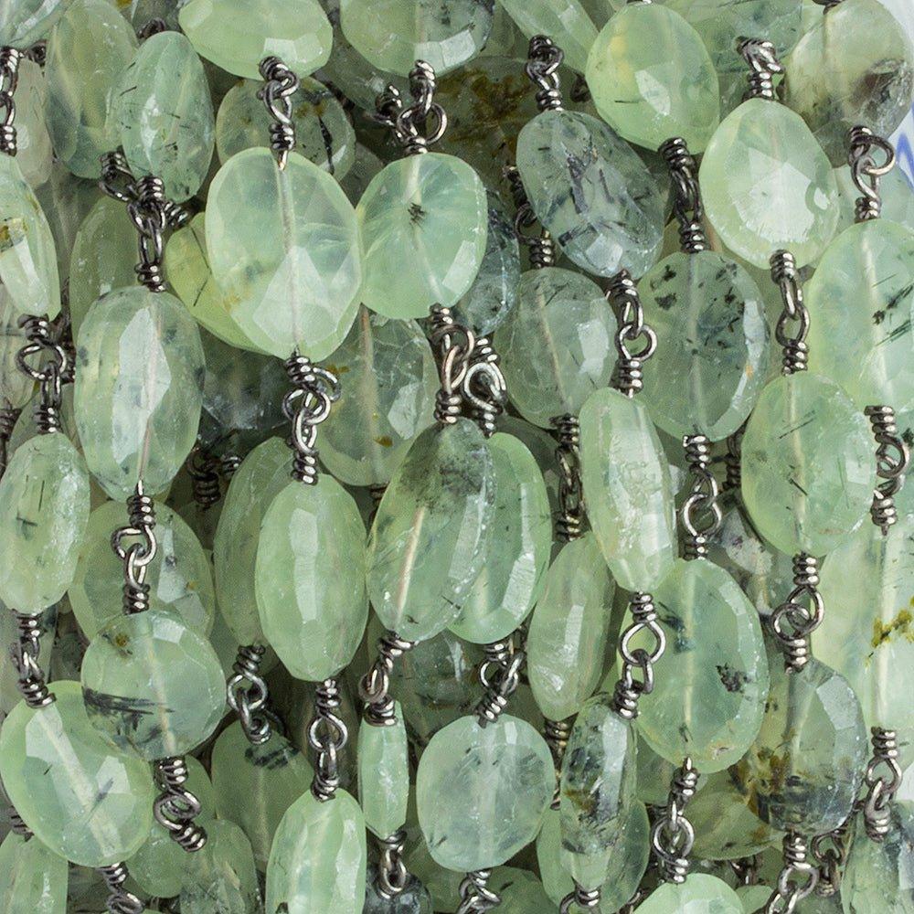 10x9mm-14x10mm Prehnite Faceted Oval Black Gold plated Chain by the foot 17 pieces - The Bead Traders