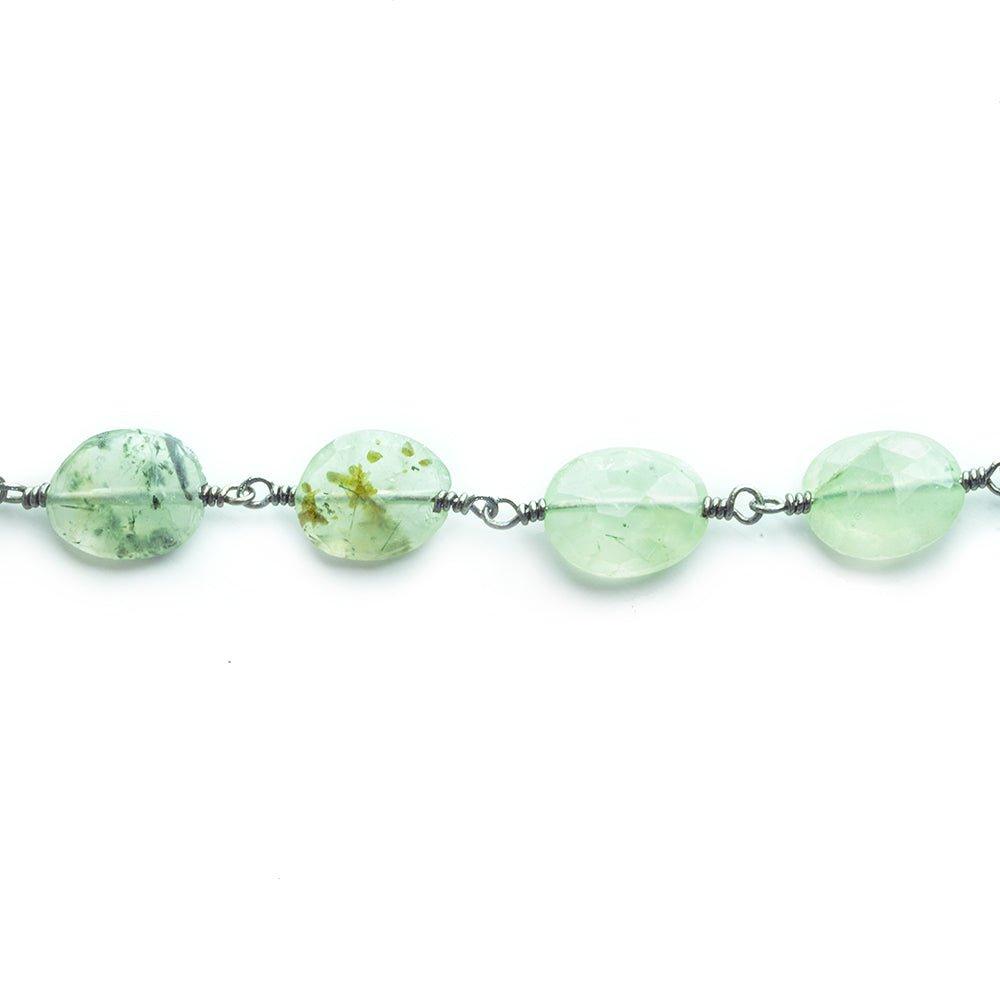 10x9mm-14x10mm Prehnite Faceted Oval Black Gold plated Chain by the foot 17 pieces - The Bead Traders