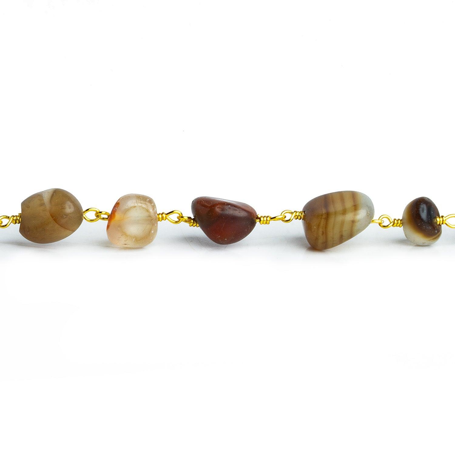 10x9mm Matte Brown Agate Nugget Gold Chain 24 beads - The Bead Traders