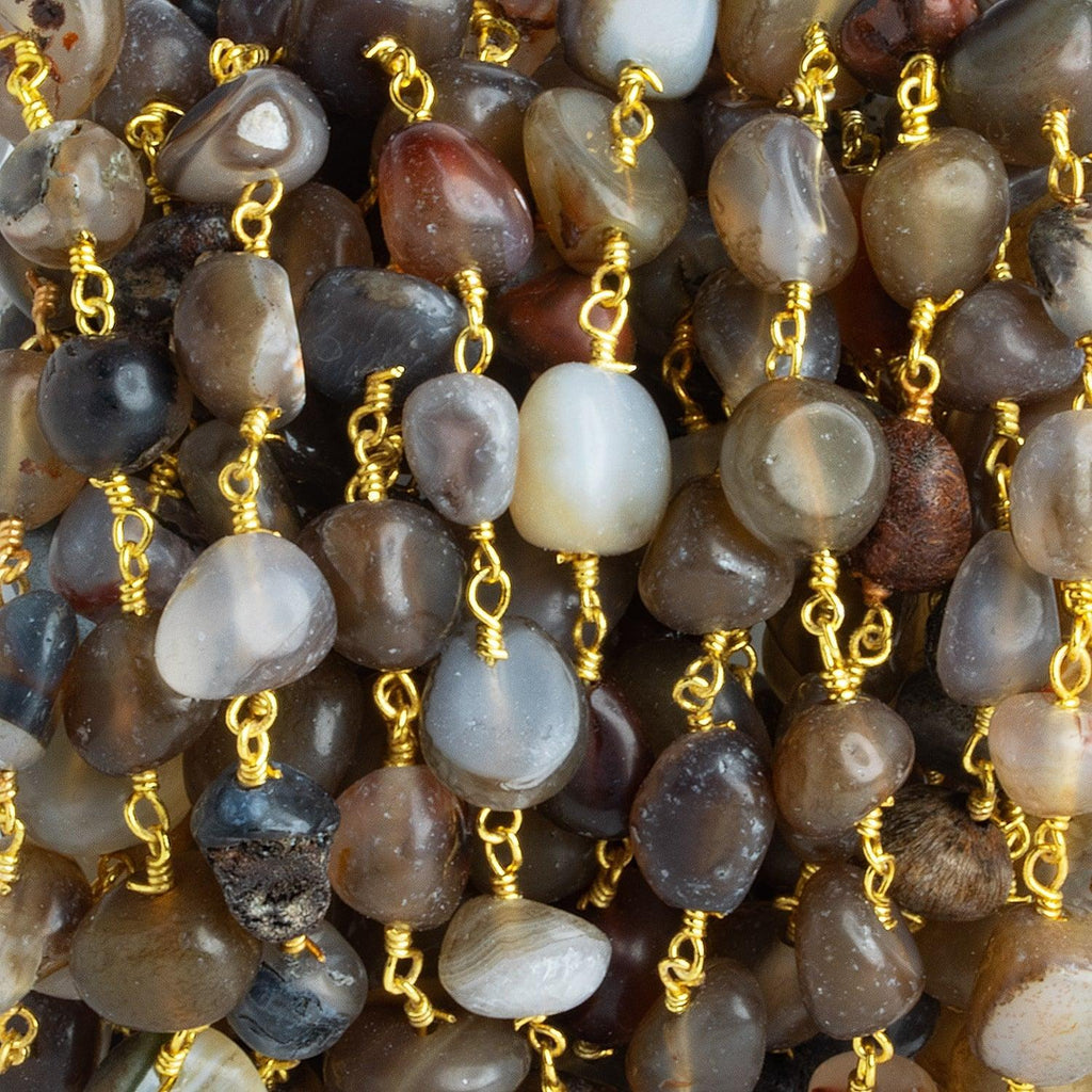 10x9mm Matte Brown Agate Nugget Gold Chain 24 beads - The Bead Traders