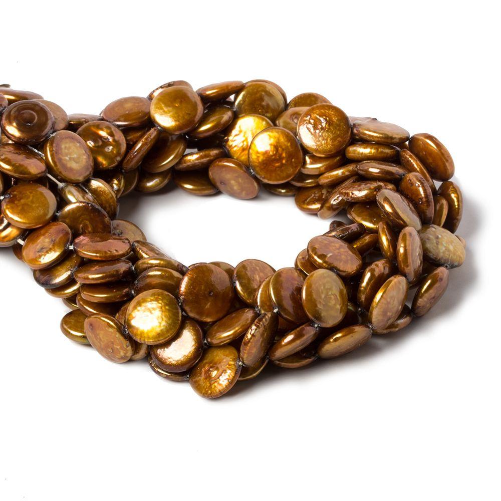 11-12mm Amber Brown Coin Freshwater Pearls 16 inch 34 pieces - The Bead Traders