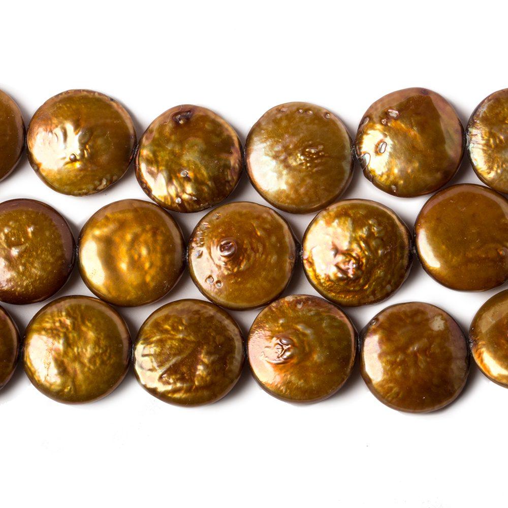 11-12mm Amber Brown Coin Freshwater Pearls 16 inch 34 pieces - The Bead Traders