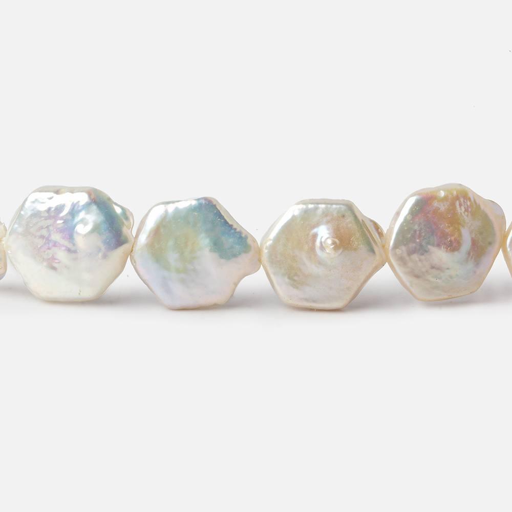 11-12mm Bright White Hexagon Fancy Blister Freshwater Pearls 15.5 inch 31 pieces - The Bead Traders