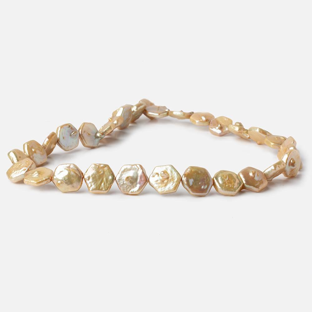 11-12mm Champagne Gold Hexagon Fancy Blister Freshwater Pearls 15.5 inch 32 pieces - The Bead Traders