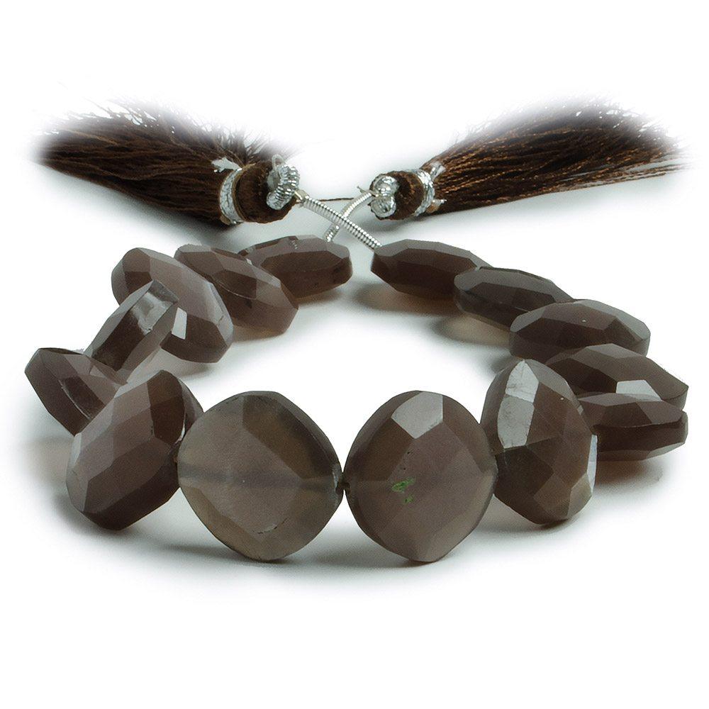 11-12mm Chocolate Moonstone faceted Pillow Beads 6.5 inch 14 pieces - The Bead Traders