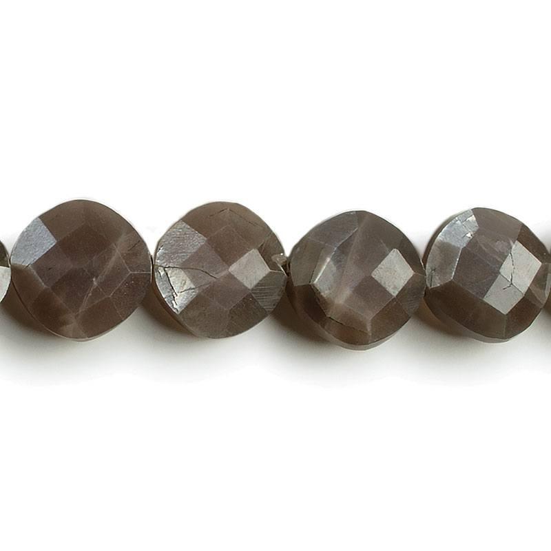 11-12mm Chocolate Moonstone faceted Pillow Beads 6.5 inch 14 pieces - The Bead Traders