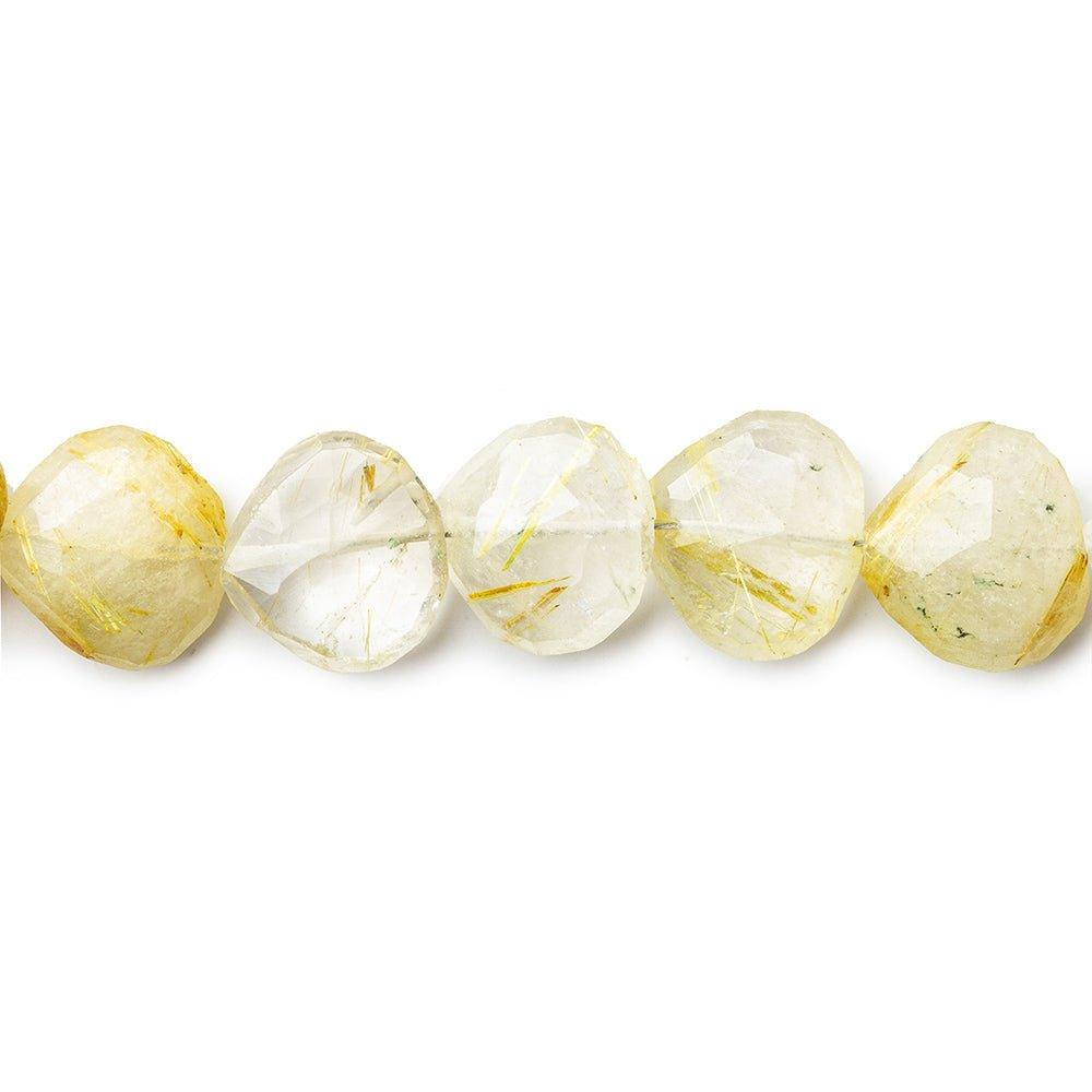 11-12mm Golden Rutilated Quartz straight drill faceted hearts 14 inch 40 beads - The Bead Traders