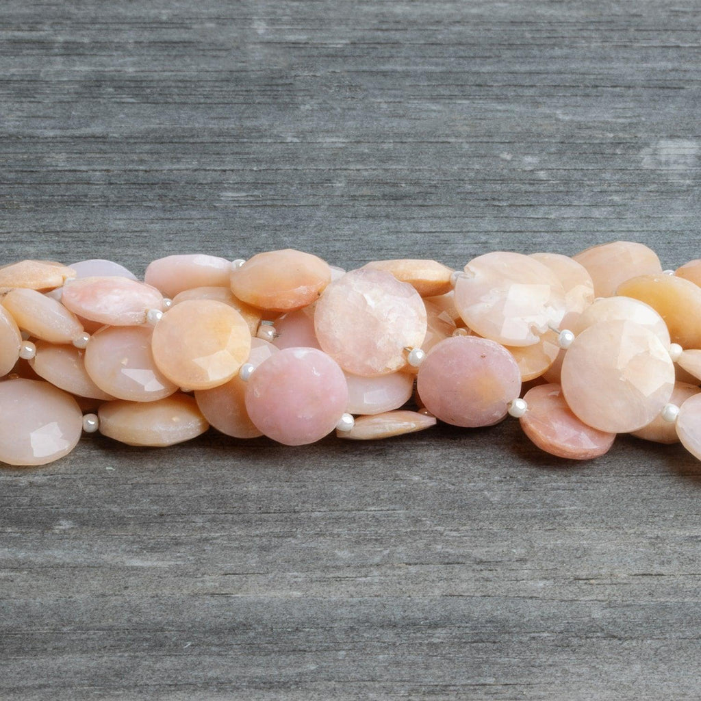 11-12mm Pink Peruvian Opal Faceted Coins 6 inch 10 beads - The Bead Traders