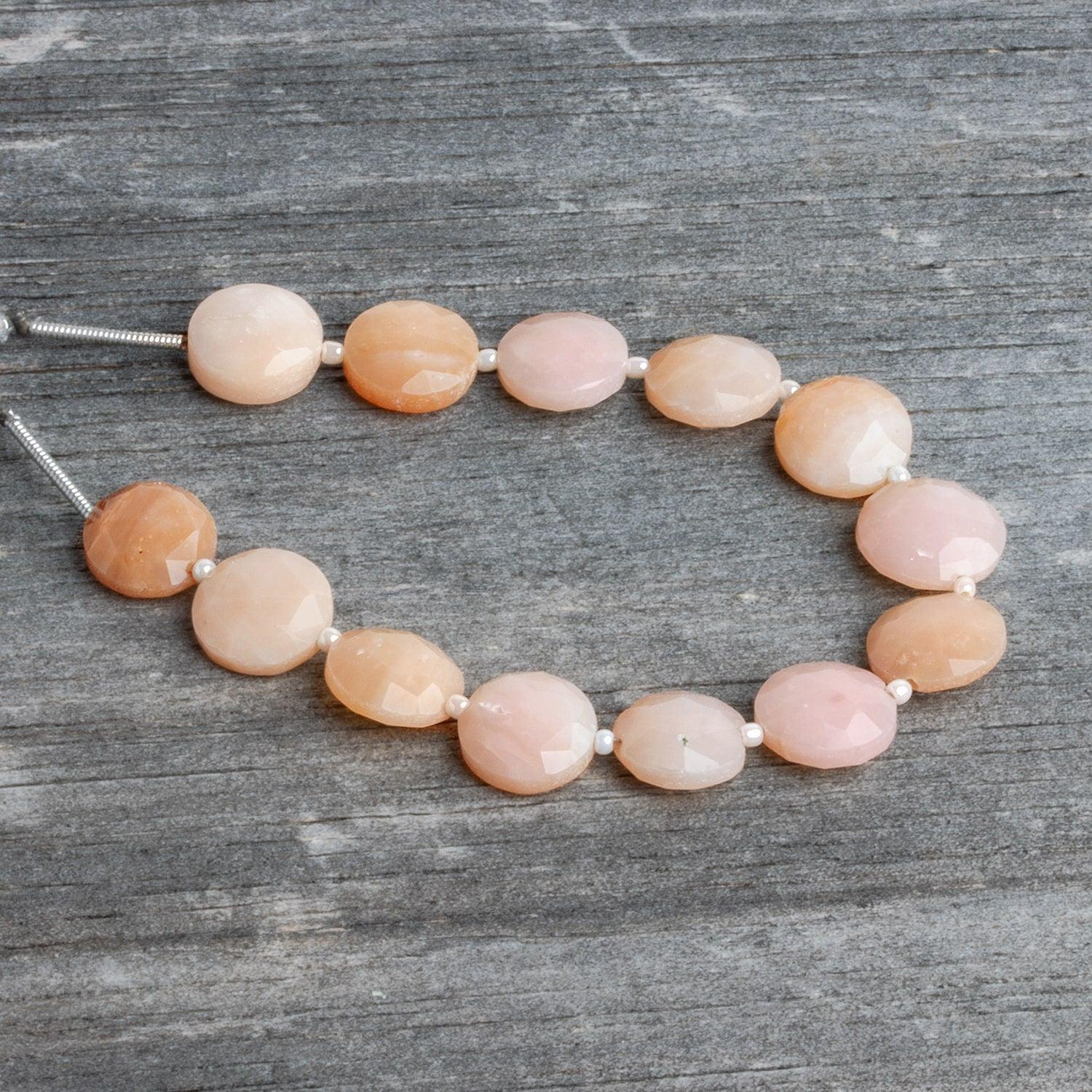 11-12mm Pink Peruvian Opal Faceted Coins 6 inch 10 beads - The Bead Traders