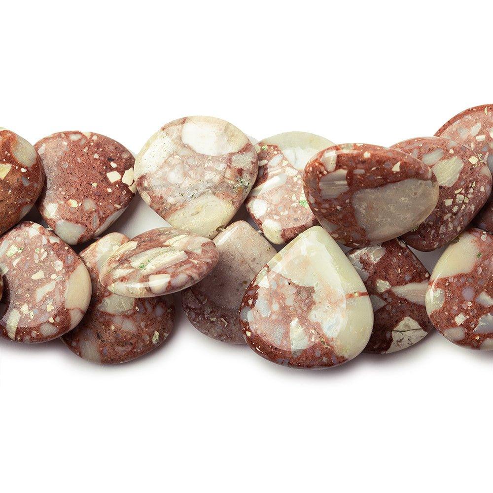11 - 17mm Red and Grey Brecciated Jasper Plain Heart Beads 7 inch 36 pieces - The Bead Traders