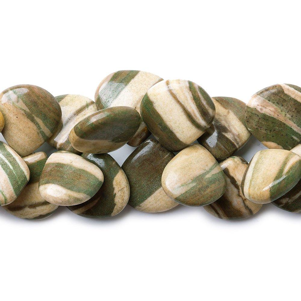 11 - 18mm Green Tan Zebra Jasper Plain Heart Beads 8 inch 40 pieces - The Bead Traders
