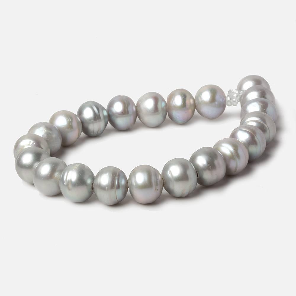 11.5-12mm Silver Ringed Baroque Large Hole pearls 8 inch 18 pieces - The Bead Traders