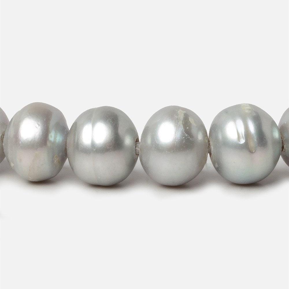 11.5-12mm Silver Ringed Baroque Large Hole pearls 8 inch 18 pieces - The Bead Traders