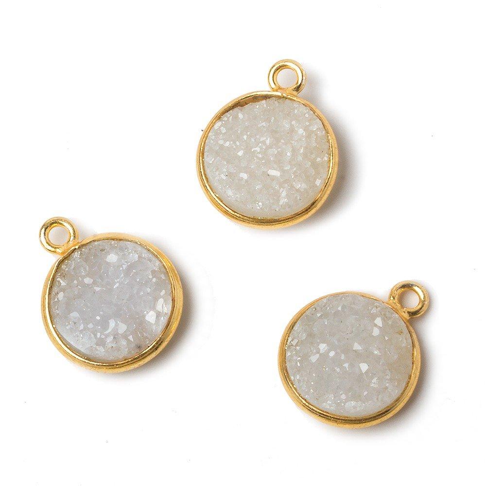 11.5mm Vermeil Bezel White Drusy Coin Pendant 1 piece - The Bead Traders