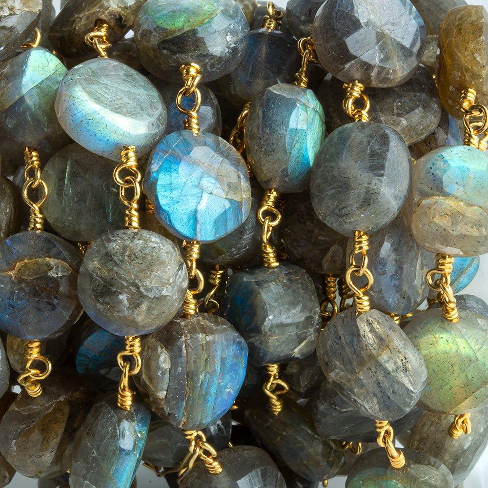 11mm-13mm Labradorite Faceted Coin Gold Chain by the Foot 17 pieces - The Bead Traders