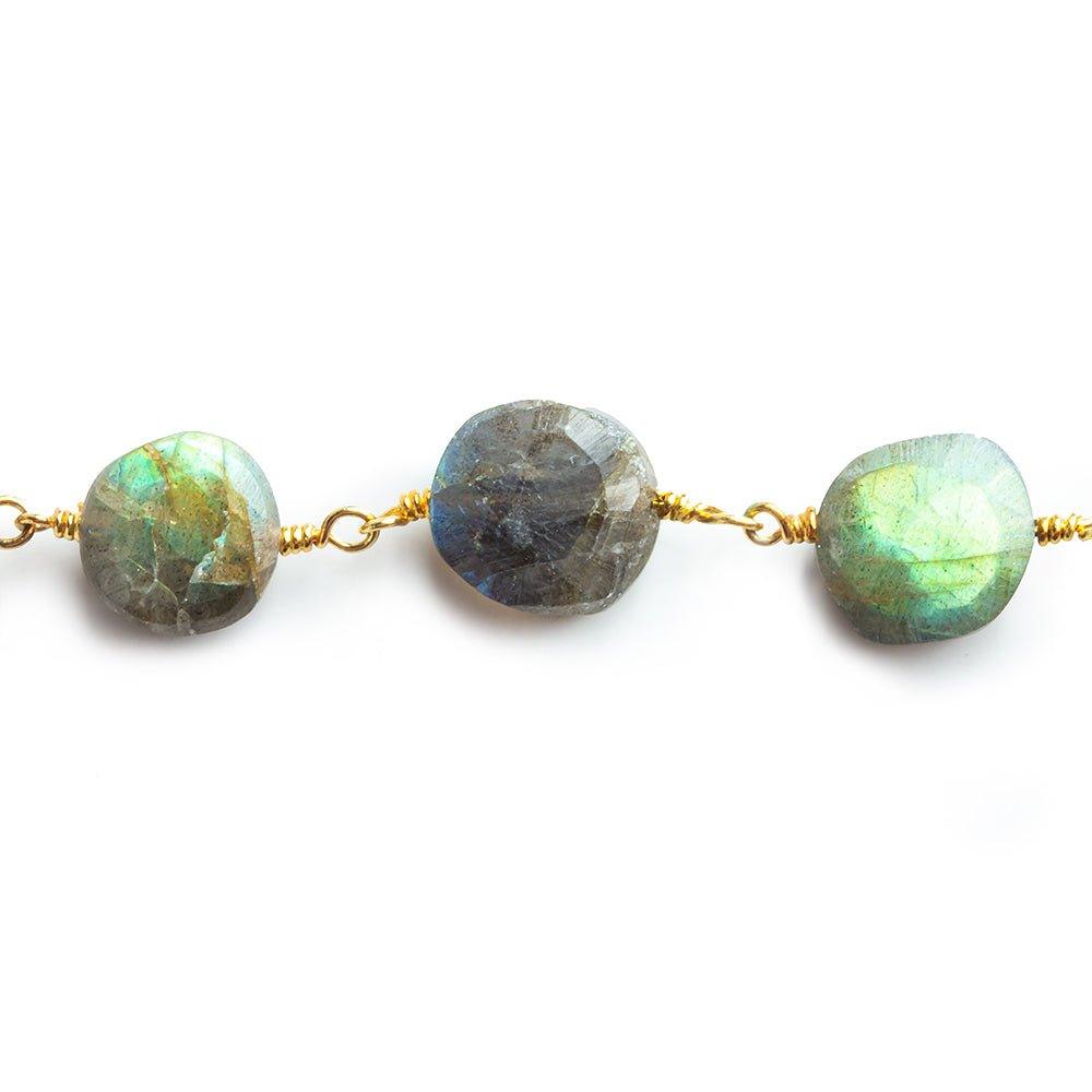 11mm-13mm Labradorite Faceted Coin Gold Chain by the Foot 17 pieces - The Bead Traders