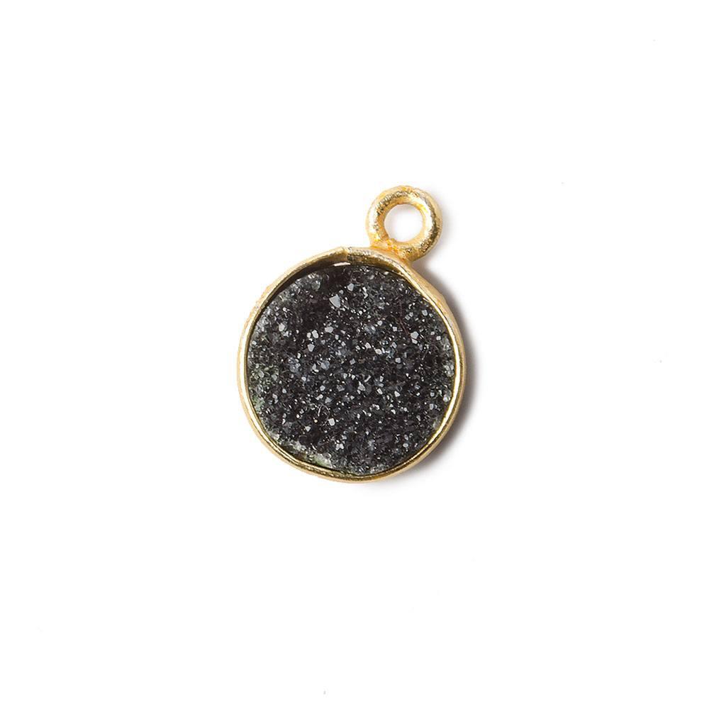 11mm Black Coin Drusy Vermeil Bezel 1 ring Pendant 1 piece - The Bead Traders