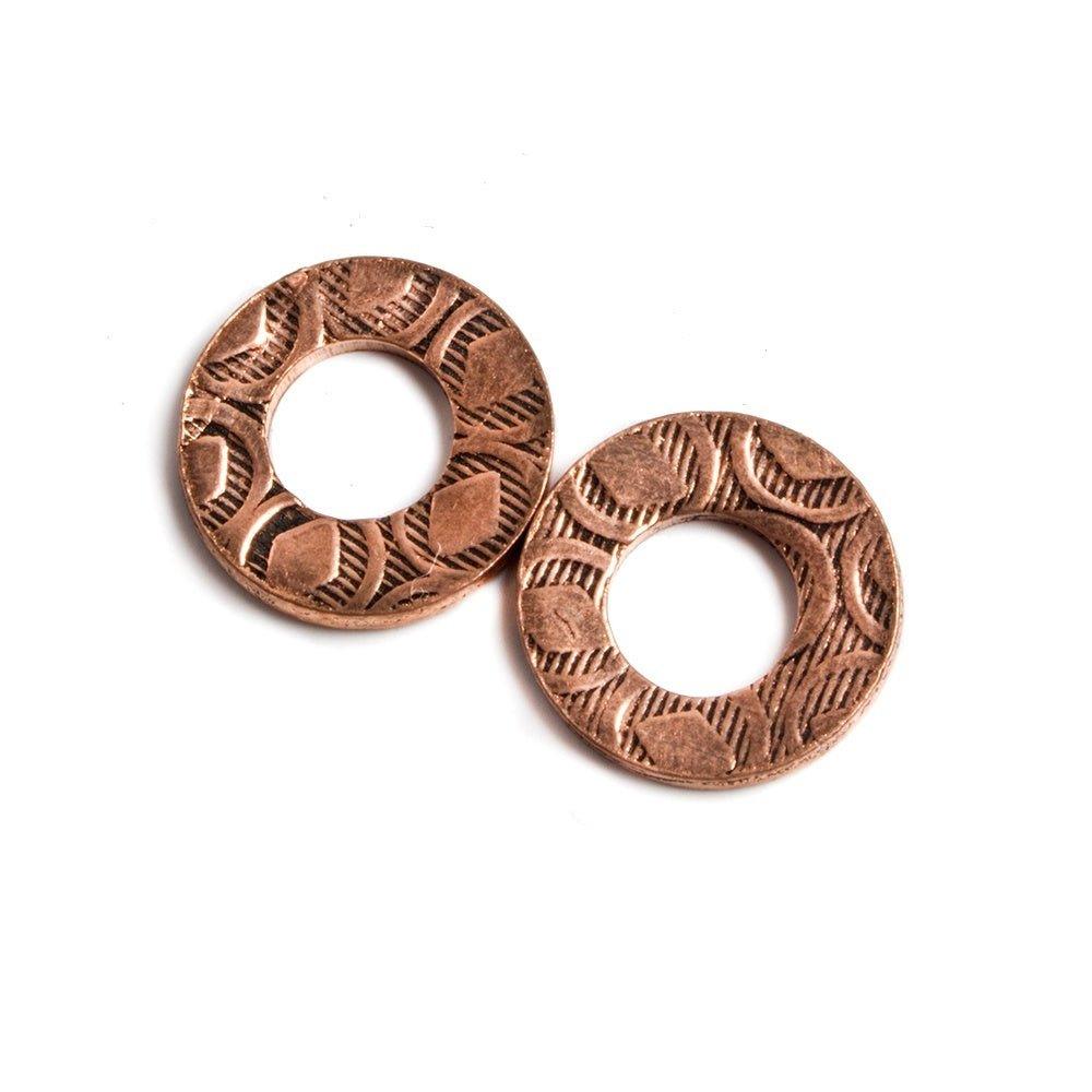11mm Copper Ring Set of 2 pieces Embossed Diamond Pattern - The Bead Traders