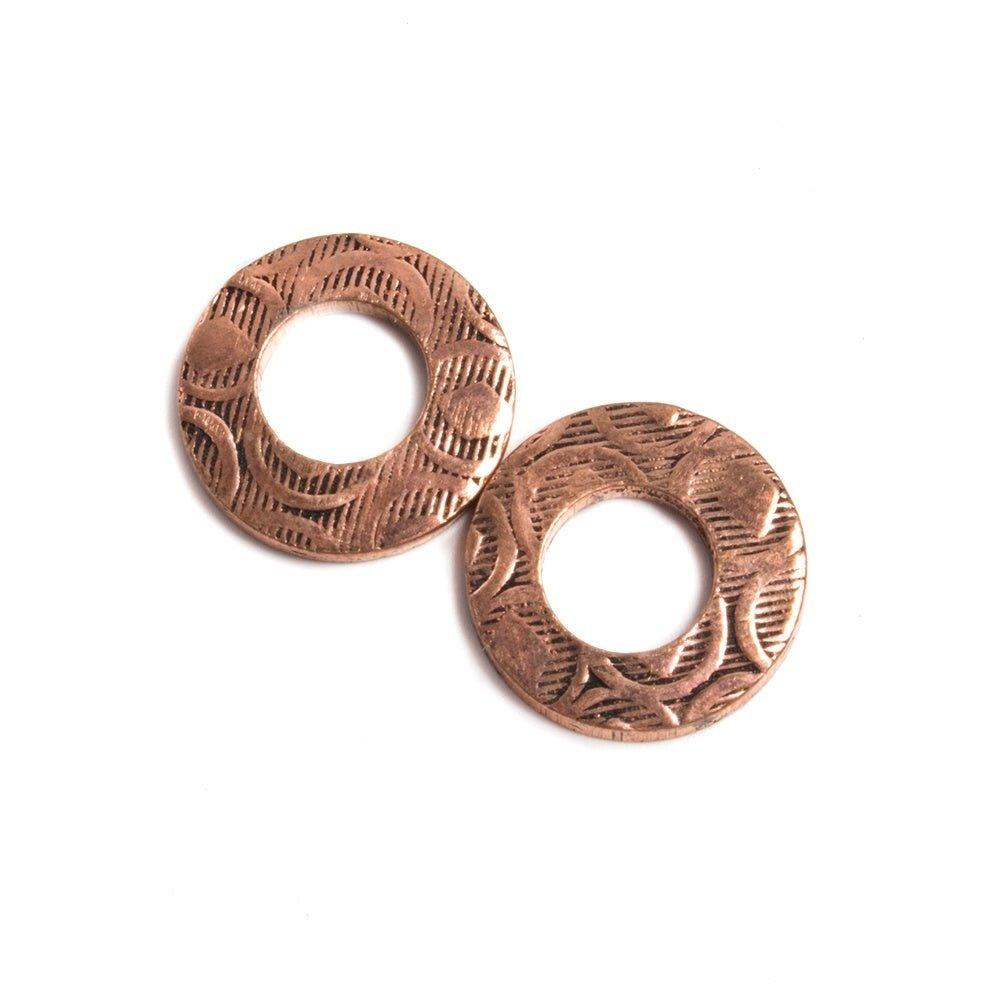 11mm Copper Ring Set of 2 pieces Embossed Diamond Pattern - The Bead Traders