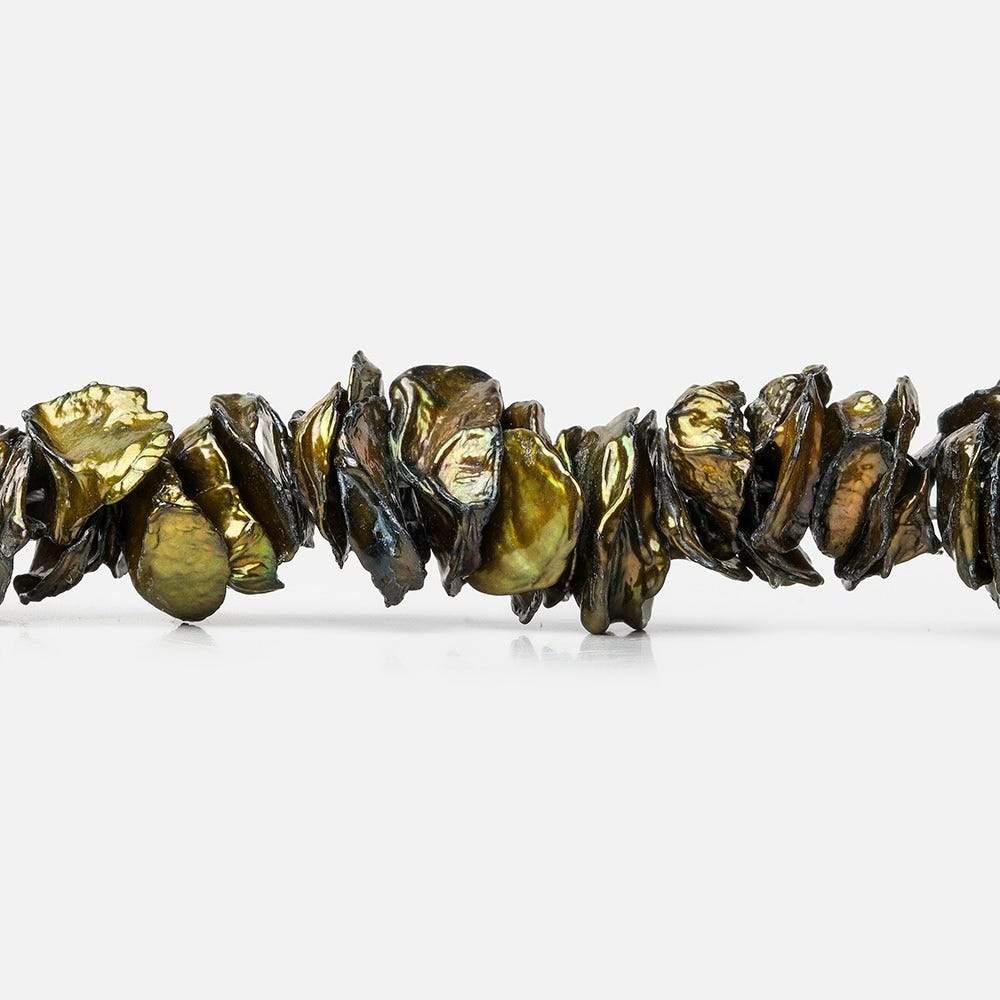 11mm Copperish Brown-Green Freshwater Pearl Center Drill Keshi 15 inch 100 pcs - The Bead Traders