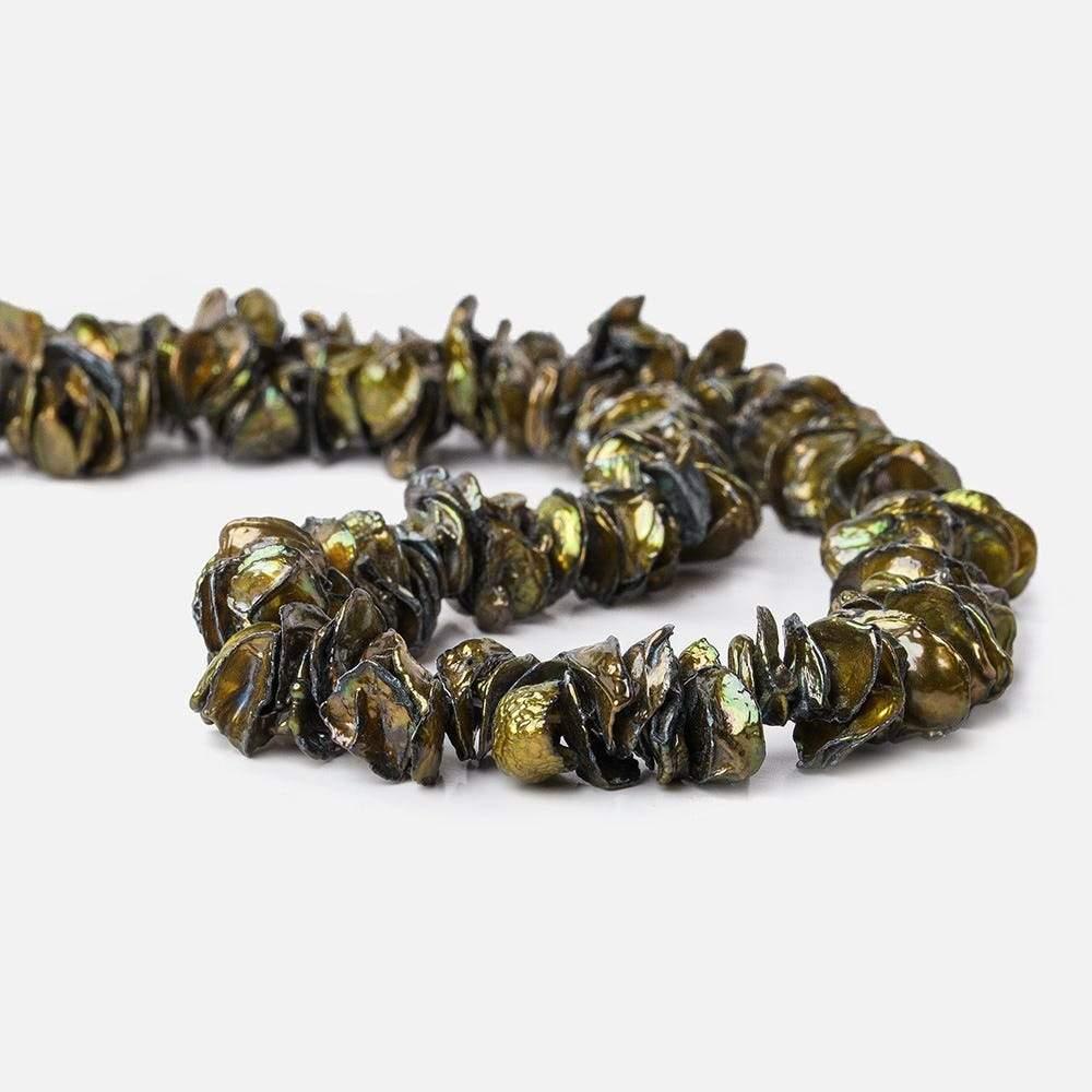 11mm Copperish Brown-Green Freshwater Pearl Center Drill Keshi 15 inch 100 pcs - The Bead Traders