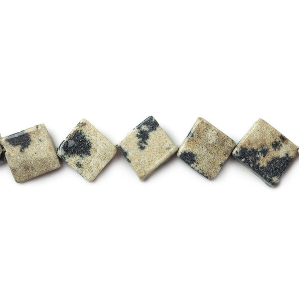 11mm Dalmatian Jasper Corner Drilled Square Beads, 14 inch