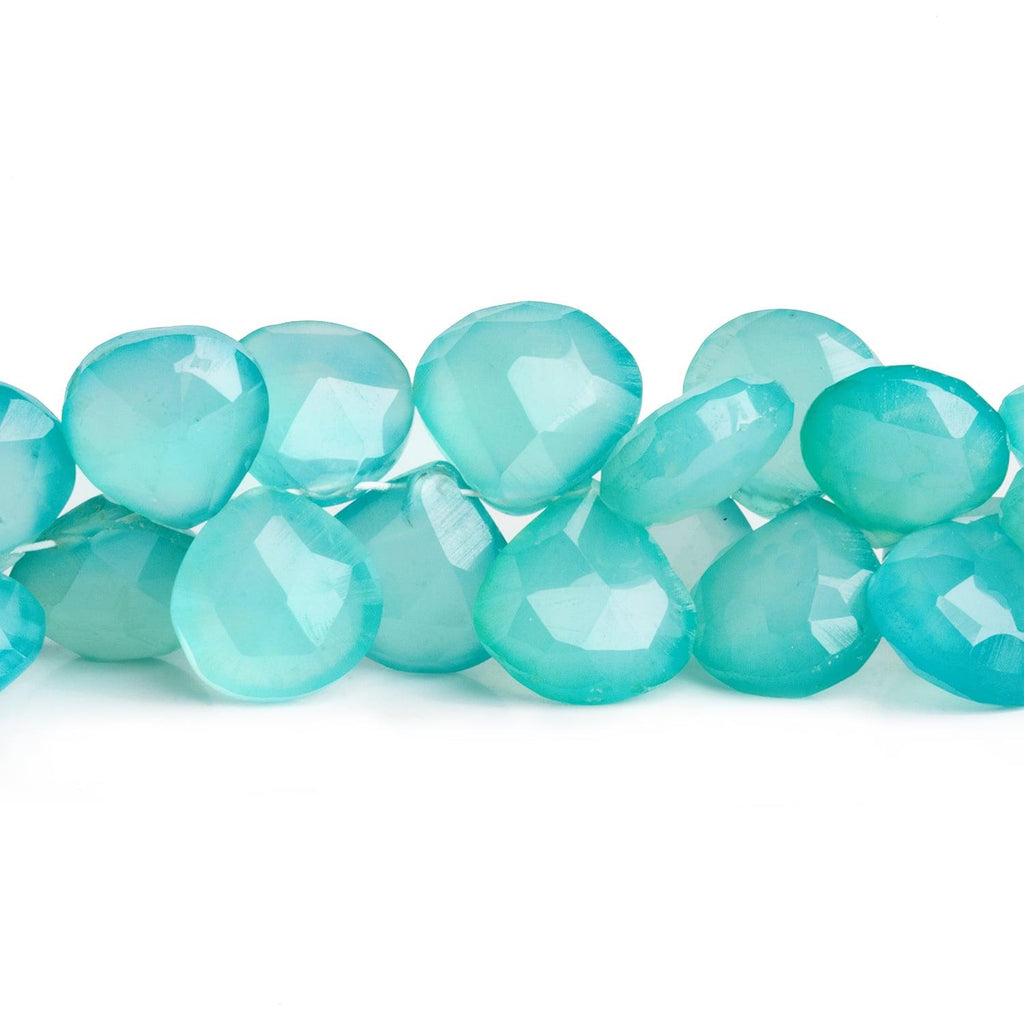 11mm Seablue Chalcedony Faceted Hearts 8 inch 53 beads - The Bead Traders