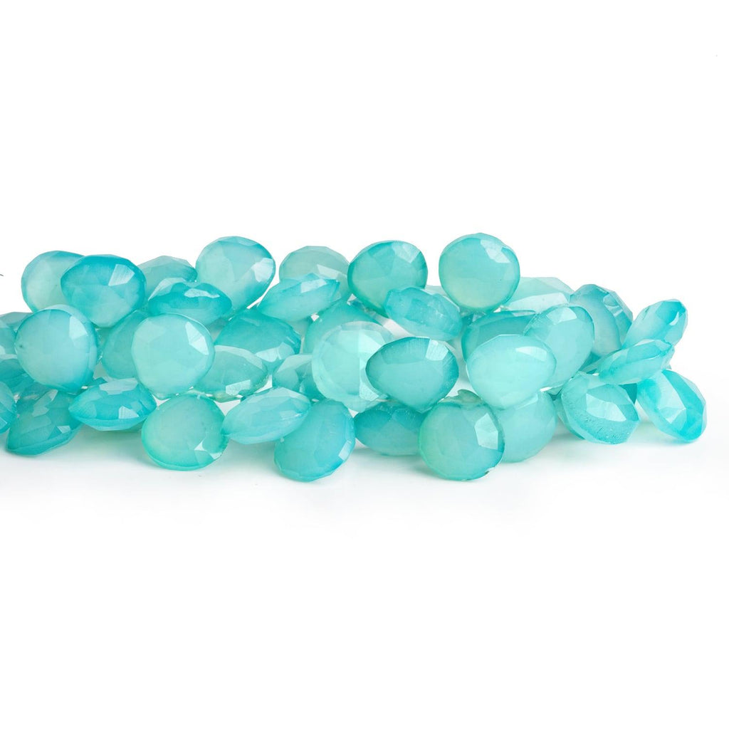 11mm Seablue Chalcedony Faceted Hearts 8 inch 53 beads - The Bead Traders