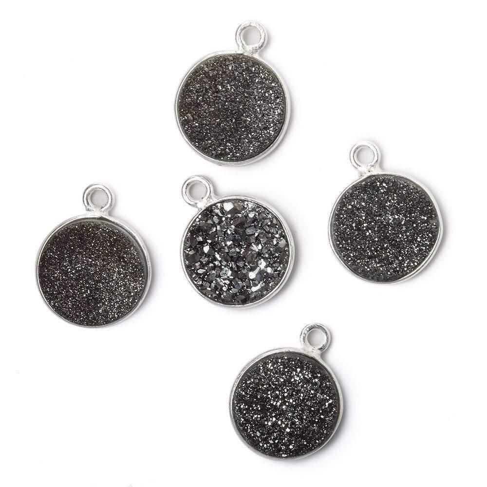 11mm Silver Bezel Platinum Drusy Coin Pendant 1 piece - The Bead Traders