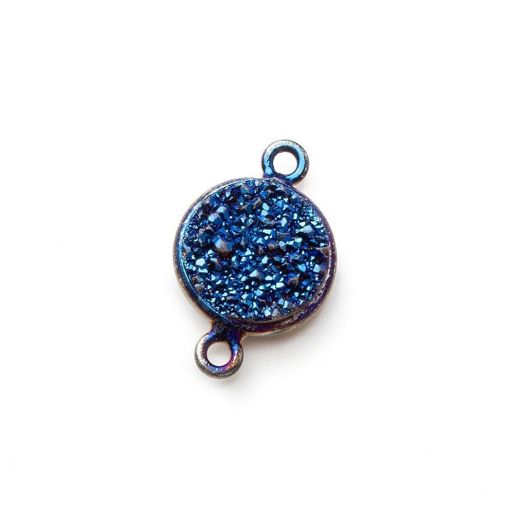 11mm Titanium Blue plated Bezeled Coin Drusy Connector 1 piece - The Bead Traders